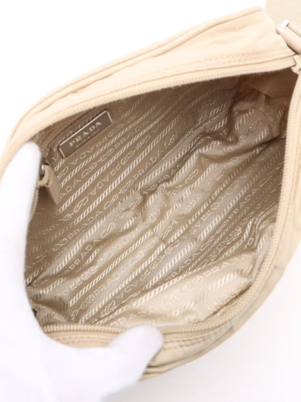 Prada Tessuto Nylon Leather Shoulder Bag Beige - Picture 6 of 13